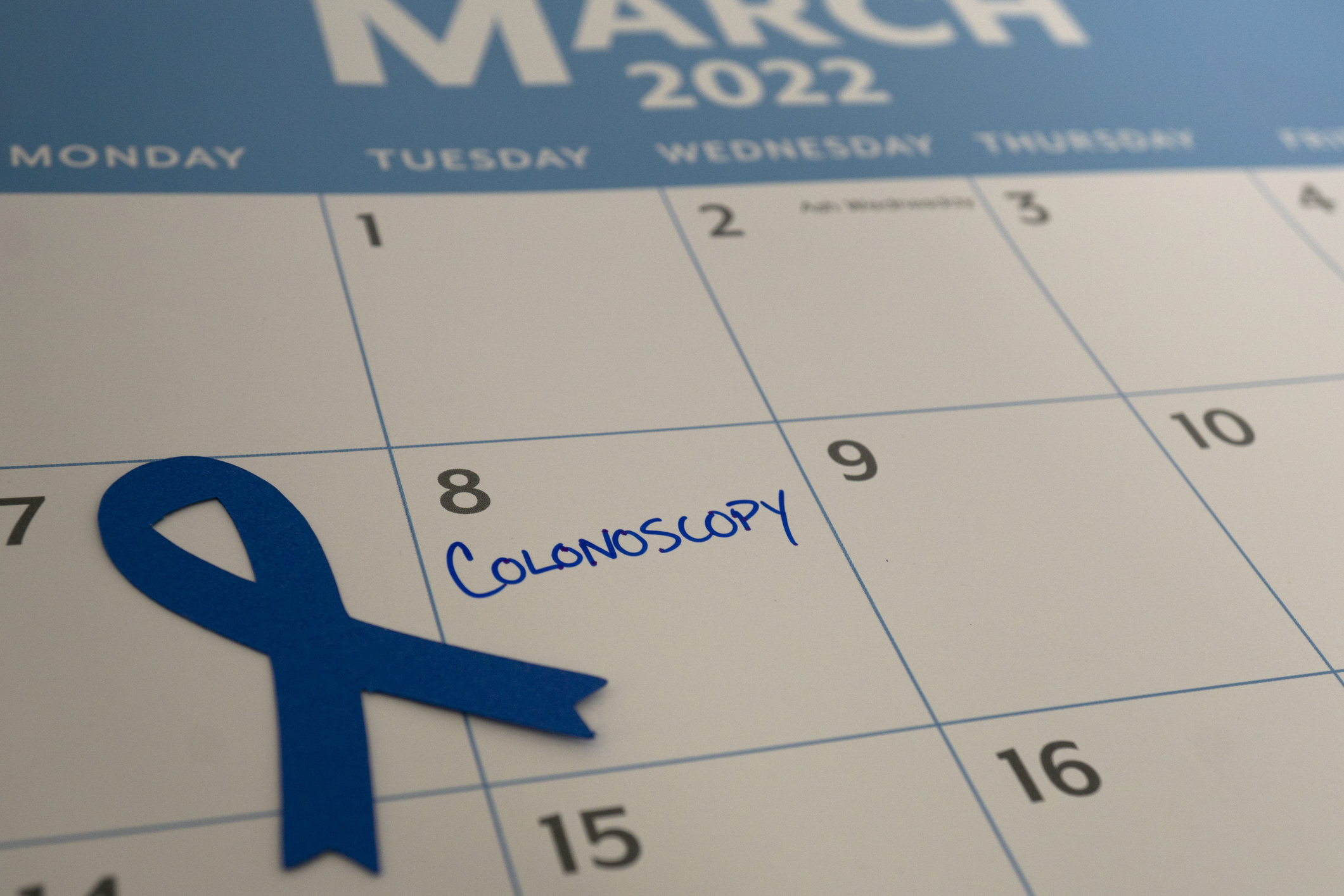 Colonoscopy exam scheduled on a calendar
