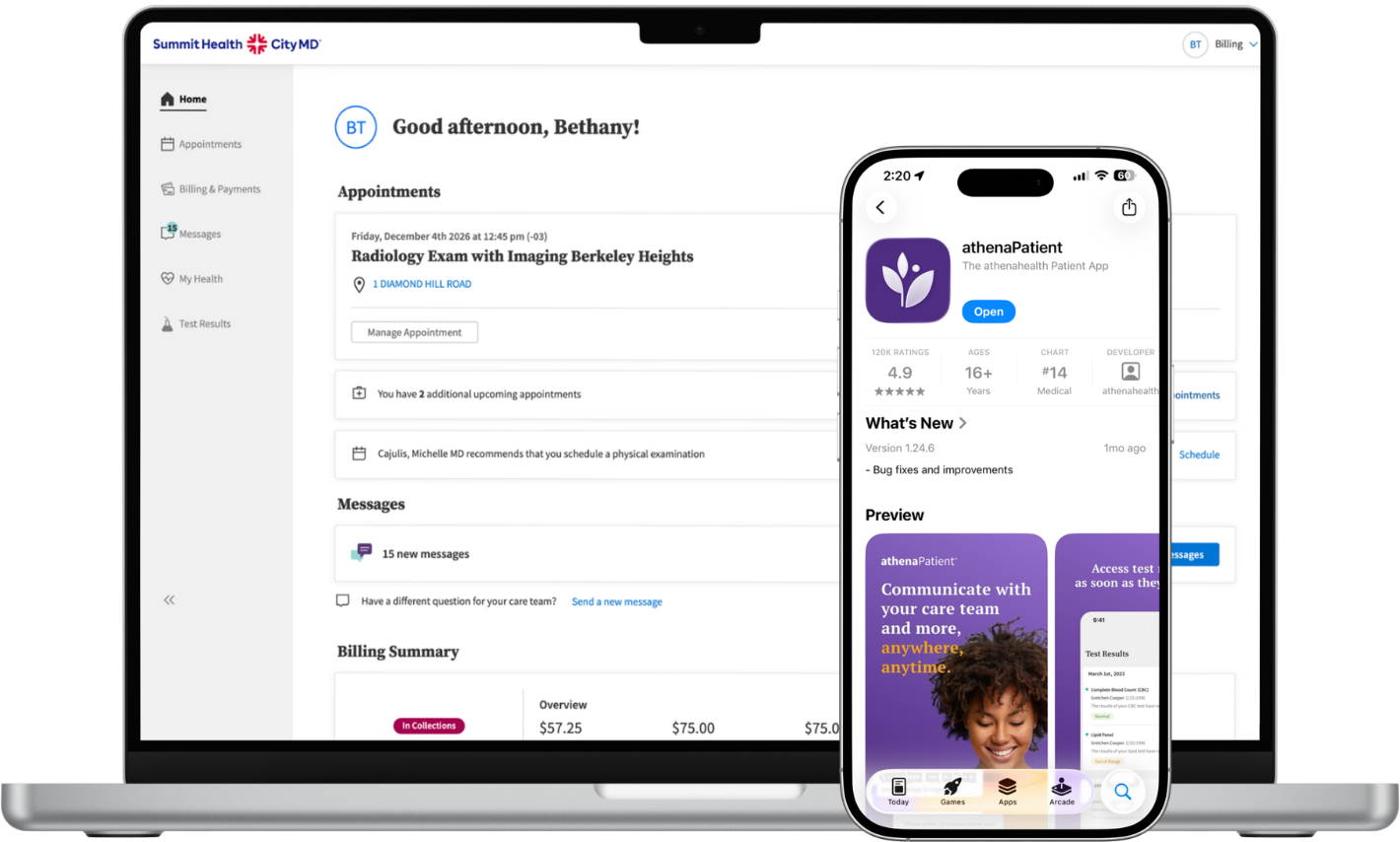Athena patient mobile app