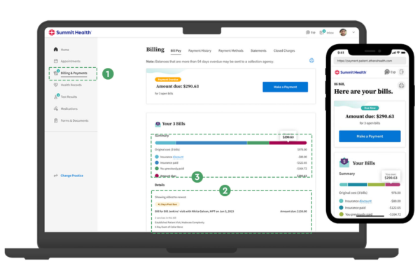 athena patient portal bill summary screen