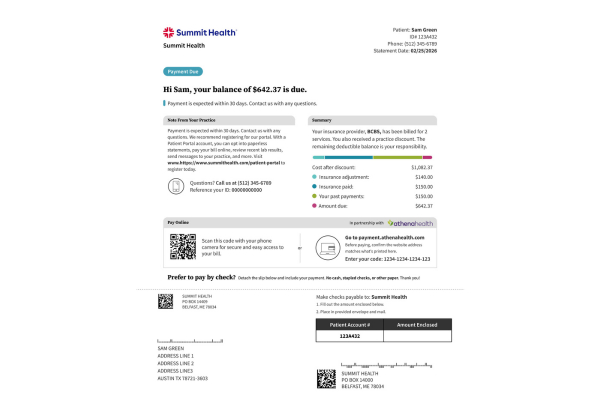 summit health paper billing statement