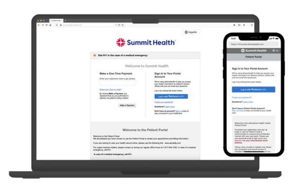 athena patient portal on desktop and mobile