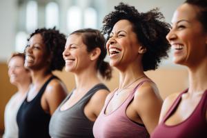 Group of women in an exercise class smiling